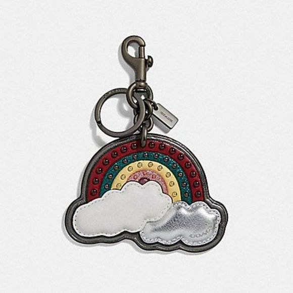 Coach Rainbow Studded Cloud Leather Bag Charm Keychain F30980 Metalic GlitterNWT - Picture 1 of 5